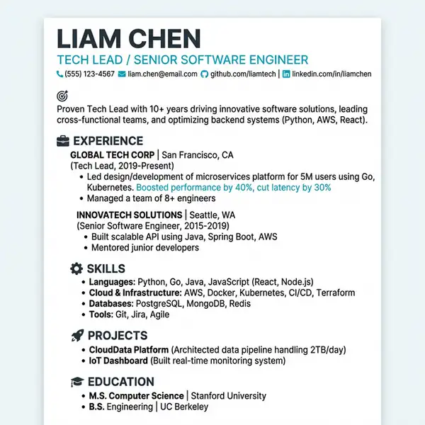 ATS Resume Template - The Tech Lead